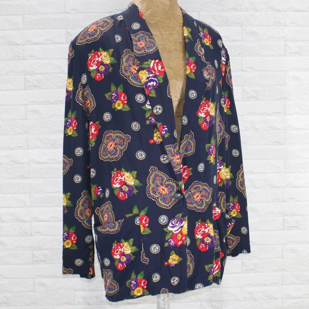 VINTAGE NORTON MCNAUGHTON Jacket Floral Mandala Oversized Boxy Blue Size 12
